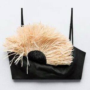 Floral Raffia Linen Top (Black 0/0653/212/800/02)